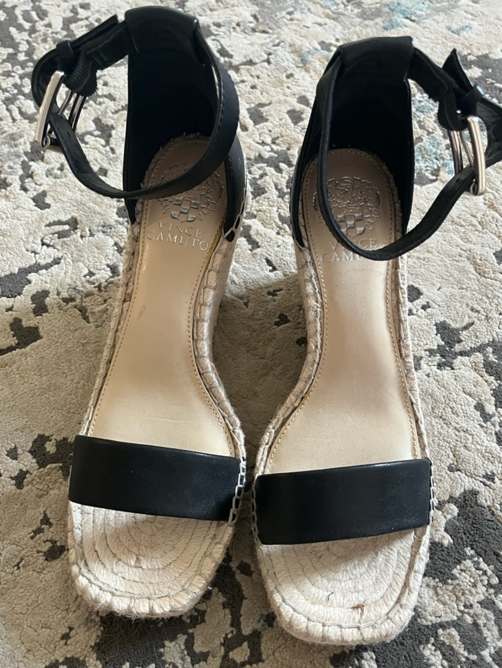 Vince Camuto Black Ankle-Strap Wedge Espadrille Sandals